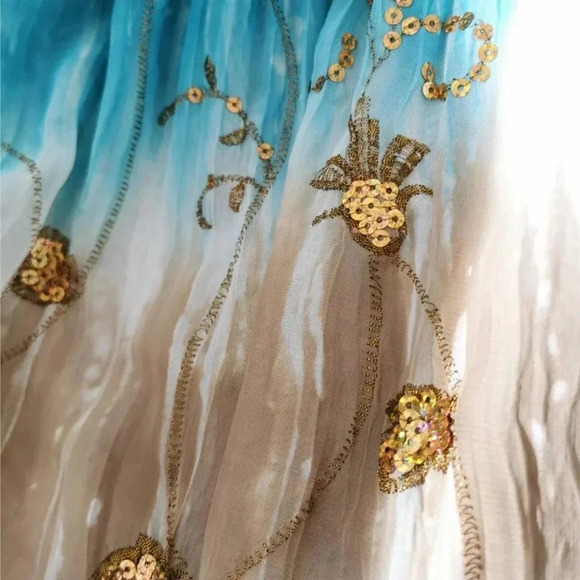 Nygard Off Shoulder  Blouse Sz 16 Blue White Gold Peasant Glamour - Picture 5 of 6